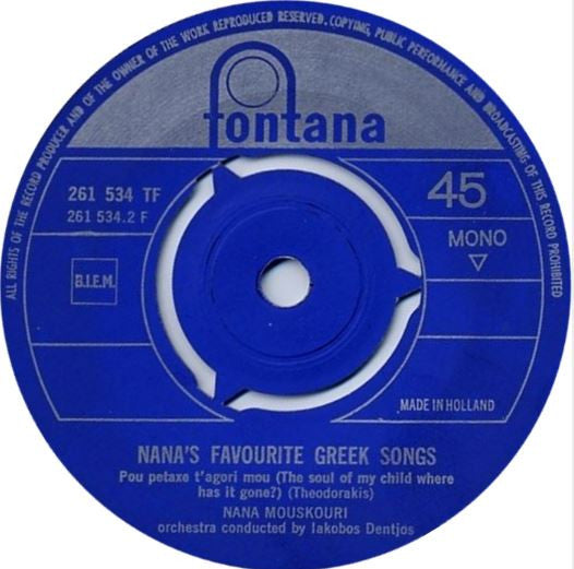 Nana Mouskouri : Sto Parathiri Stekossoun (I Only See You) (7", Single, Mono)