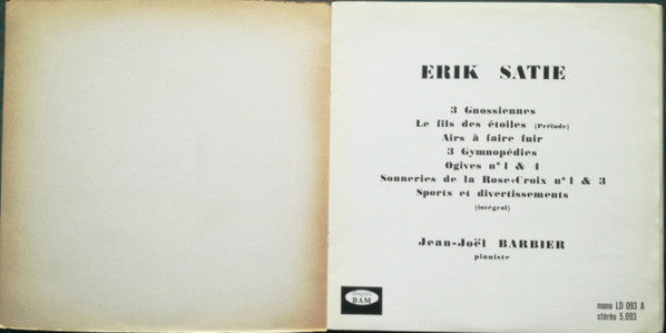 Erik Satie, Jean-Joël Barbier : Erik Satie (LP, Album, Gat)