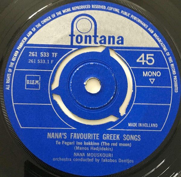 Nana Mouskouri : To Fegari Ine Kokkino (The Red Moon) (7", Single, Mono)