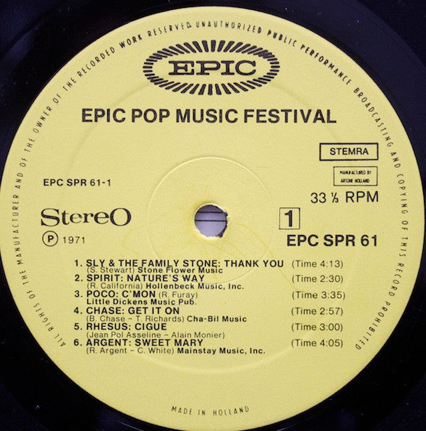 Various : Epic Pop Music Festival (LP, Comp)