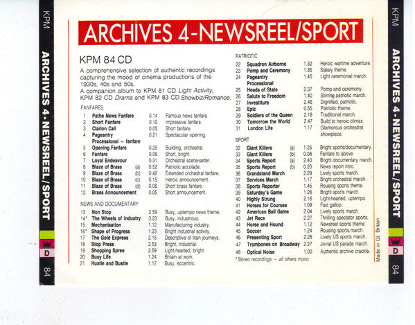 Various : Archives 4 - Newsreel / Sport (CD, Comp, Mono, RP)