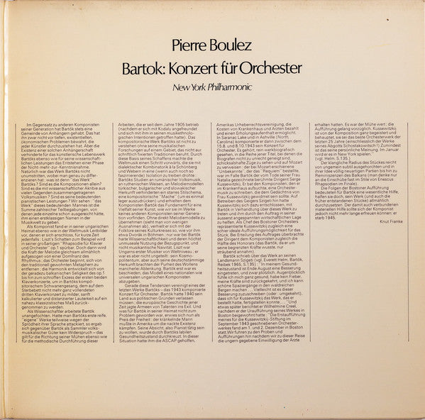 Pierre Boulez / Béla Bartók - New York Philharmonic : Concerto For Orchestra (LP, Album, Gat)