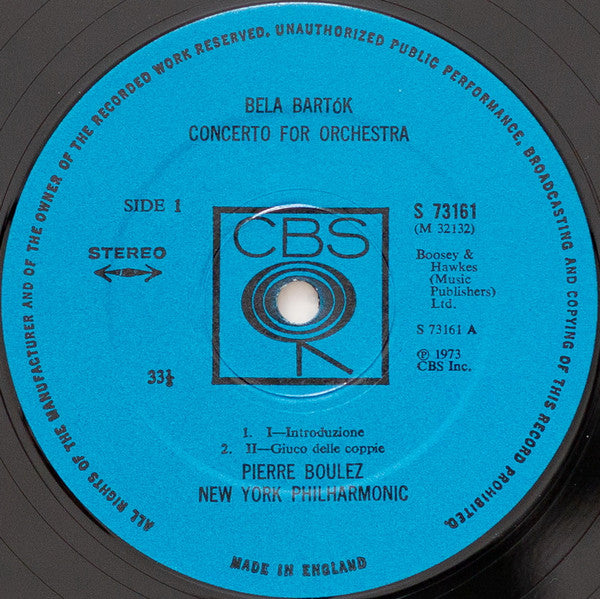 Pierre Boulez / Béla Bartók - New York Philharmonic : Concerto For Orchestra (LP, Album, Gat)
