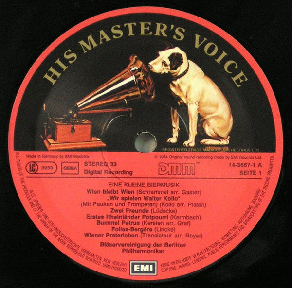 Blasorchester der Berliner Philharmoniker : Eine Kleine Biermusik (Populäre Biergarten- Und Caféhaus-Musik) (LP, Album, DMM)