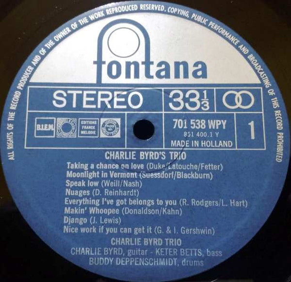 Charlie Byrd : Charlie Byrd's Trio (LP, Album, RE, RP)