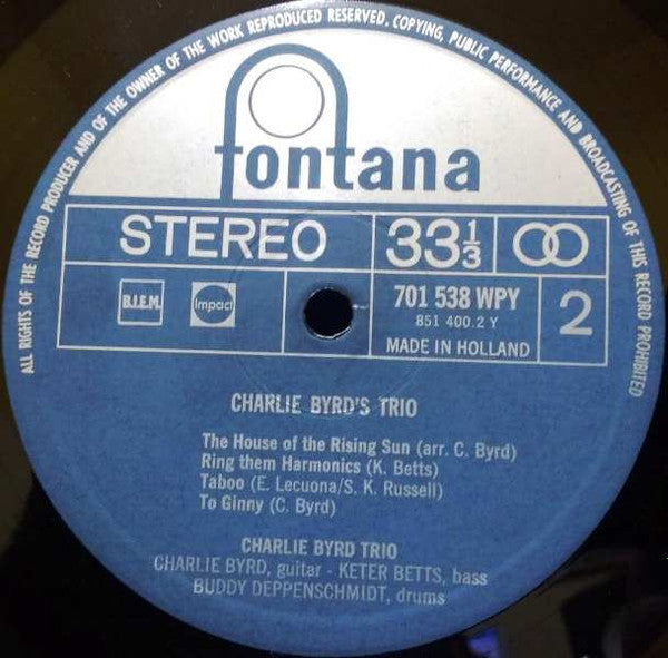 Charlie Byrd : Charlie Byrd's Trio (LP, Album, RE, RP)