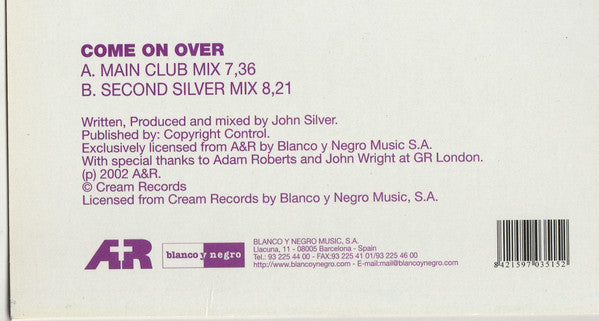 John Silver : Come On Over (12")