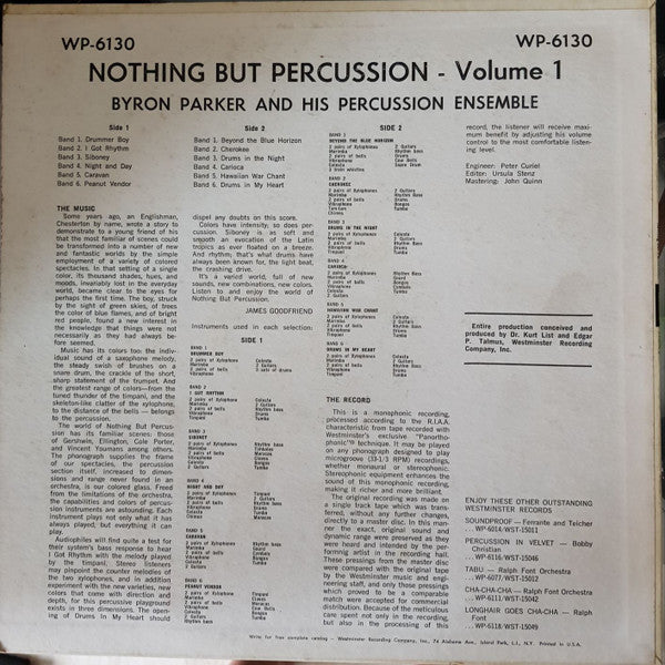 Byron Parker And His Percussion Ensemble : Nothing But Percussion - Volume 1 (LP, Album, Mono)