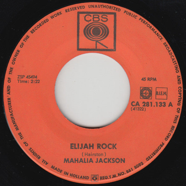 Mahalia Jackson : Elijah Rock (7", Single, Yel)