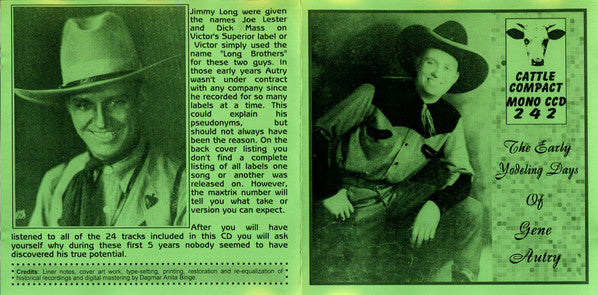 Gene Autry : The Early Yodeling Days Of Gene Autry (CD, Comp, Mono)