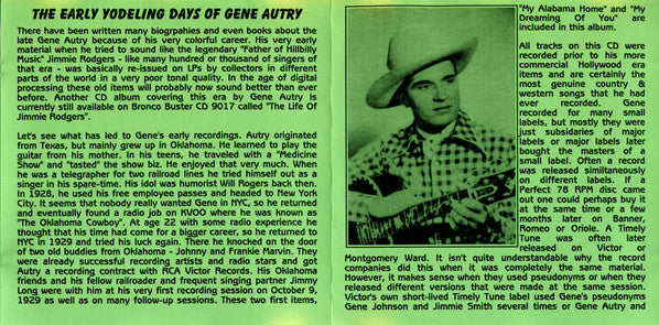 Gene Autry : The Early Yodeling Days Of Gene Autry (CD, Comp, Mono)