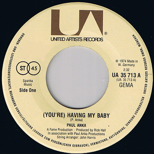 Paul Anka : (You're) Having My Baby (7", Single)