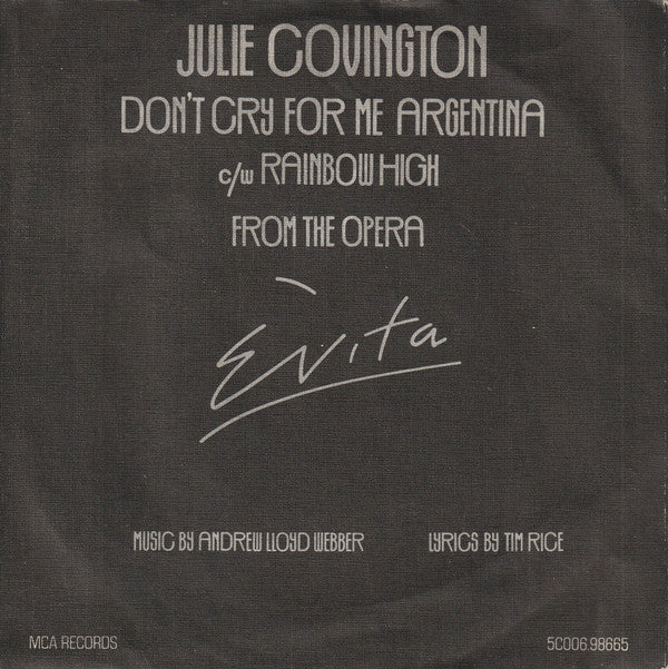 Julie Covington : Don't Cry For Me Argentina (7", Single, Bla)