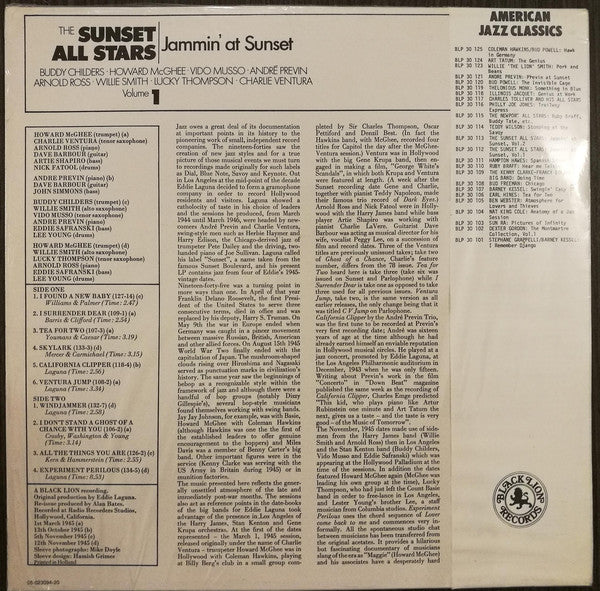 The Sunset All Stars : Jammin' At Sunset - Volume 1 (LP, Comp, Mono, RE)