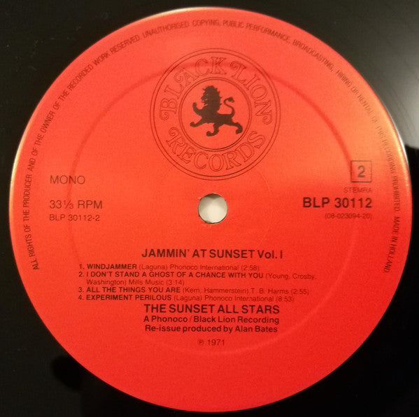The Sunset All Stars : Jammin' At Sunset - Volume 1 (LP, Comp, Mono, RE)