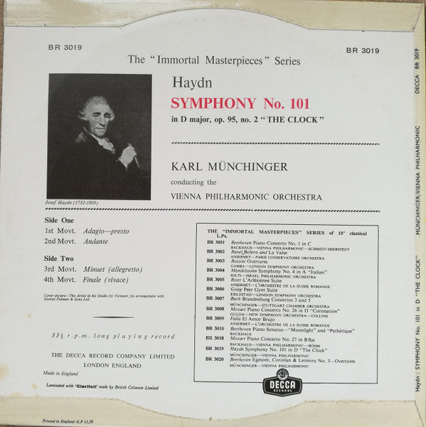 Joseph Haydn, Karl Münchinger, Wiener Philharmoniker : Symphony No.101 "The Clock" (10")