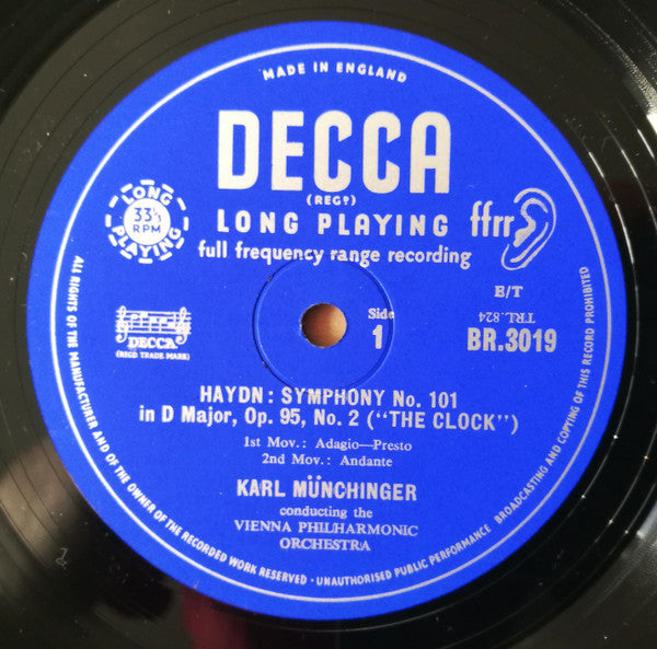 Joseph Haydn, Karl Münchinger, Wiener Philharmoniker : Symphony No.101 "The Clock" (10")