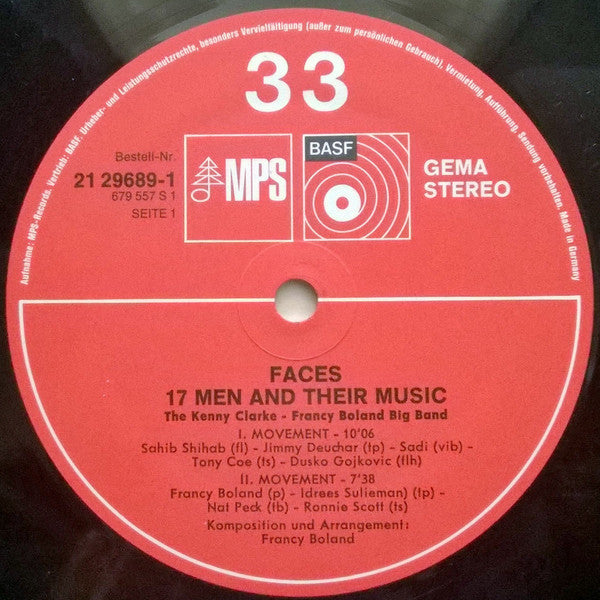 Clarke-Boland Big Band : Faces (17 Men And Their Music) (LP, Album, RE, RP)
