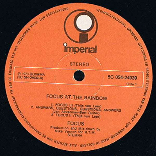 Focus (2) : Focus At The Rainbow (LP, Album, Gat)