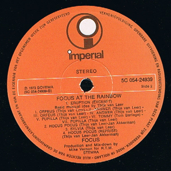 Focus (2) : Focus At The Rainbow (LP, Album, Gat)