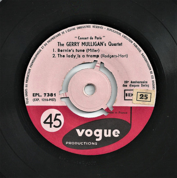 Gerry Mulligan Quartet : Concert De Paris (7", EP, RE, 3-p)