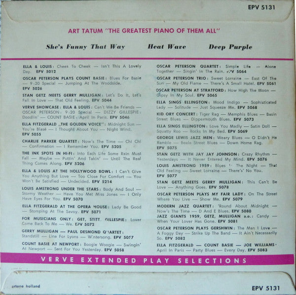 Art Tatum : The Greatest Piano Of Them All (7", EP)