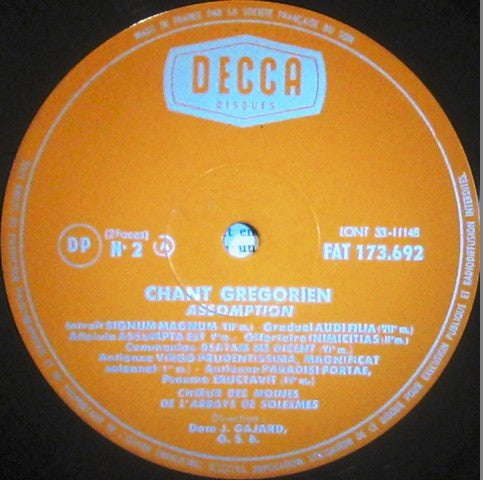 Chœur Des Moines De L'Abbaye Saint-Pierre De Solesmes : Chant Grégorien • Ascension / Assumption (LP, Album)