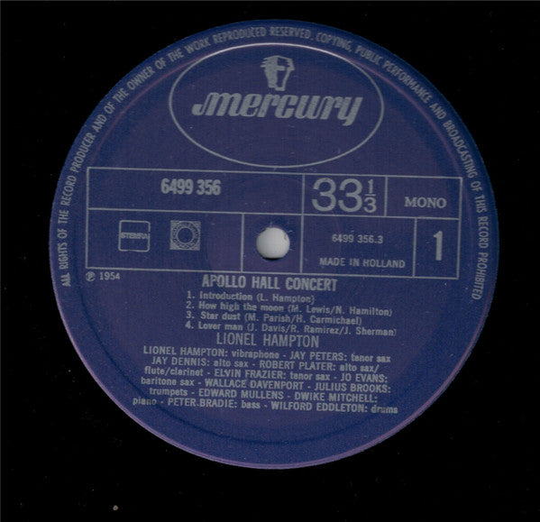 Lionel Hampton : Apollo Hall Concert (LP, Album, Mono, RE)