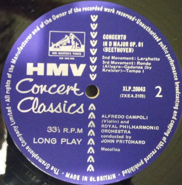 Ludwig van Beethoven, Alfredo Campoli, Royal Philharmonic Orchestra, John Pritchard : Violin Concerto (LP, Mono)