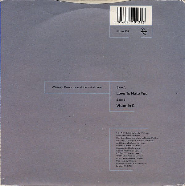 Erasure : Love To Hate You (7", Single)