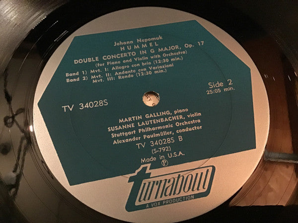 Johann Nepomuk Hummel, Martin Galling - Susanne Lautenbacher : Piano Concerto In A Minor, Op.85 / Double Concerto In G Major Op.17 (LP)