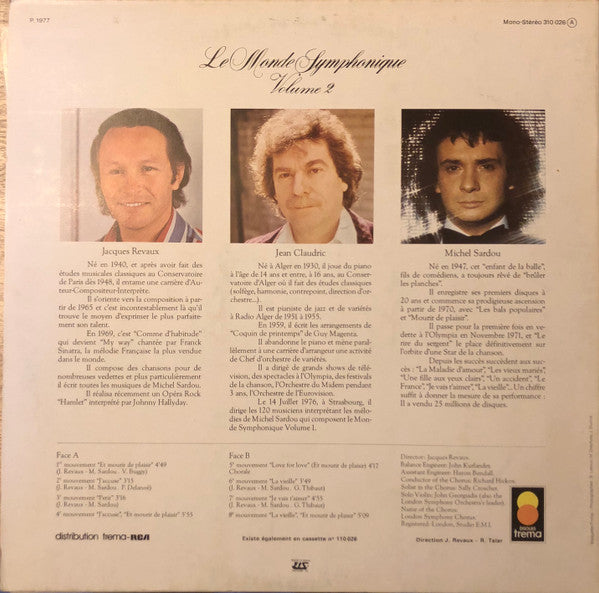 London Symphony Orchestra, Jean Claudric : Le Monde Symphonique De Michel Sardou Et Jacques Revaux Volume 2 (LP, Album)