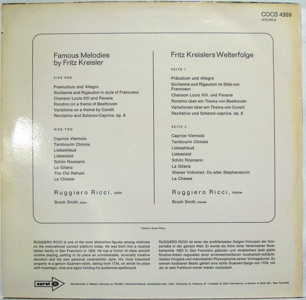 Ruggiero Ricci : Fritz Kreislers Welterfolge (LP)