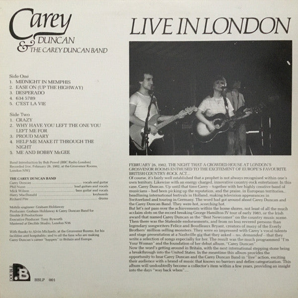 Carey Duncan (2) & The Carey Duncan Band : Live In London (LP)