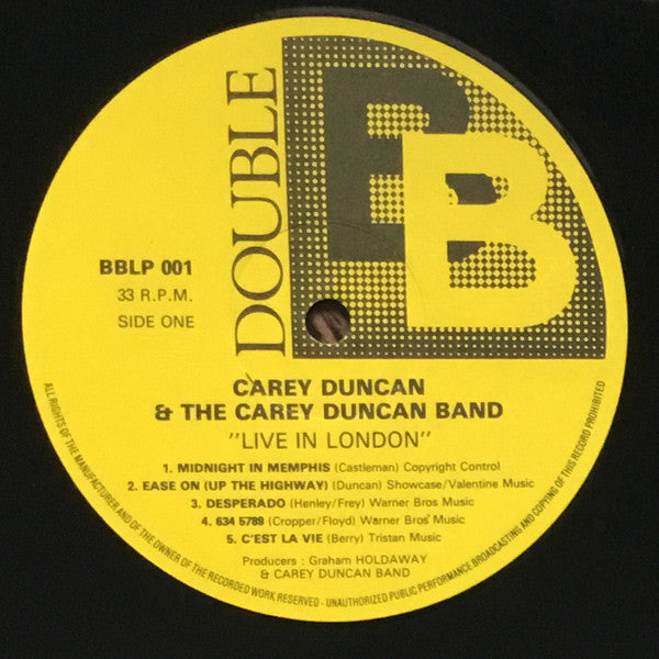 Carey Duncan (2) & The Carey Duncan Band : Live In London (LP)