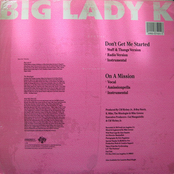 Big Lady K : Don't Get Me Started / On A Mission (12", Maxi)