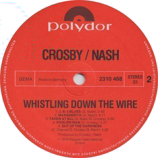 Crosby & Nash : Whistling Down The Wire (LP, Album)