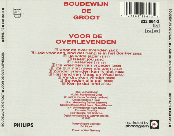 Boudewijn de Groot : Voor De Overlevenden (CD, Album, RM)