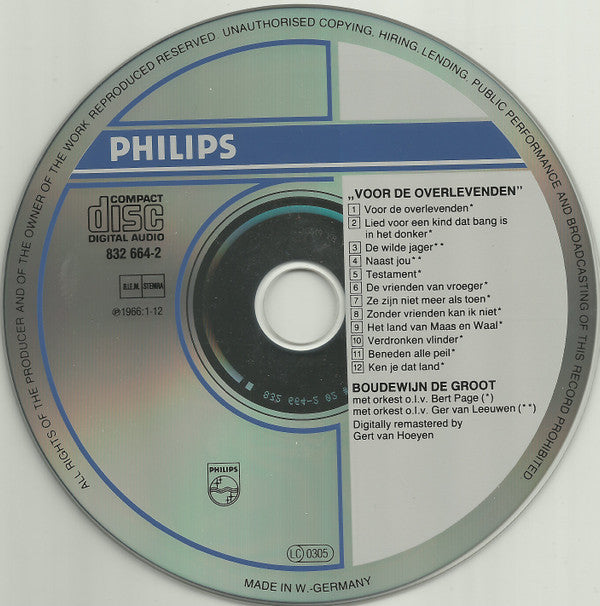 Boudewijn de Groot : Voor De Overlevenden (CD, Album, RM)