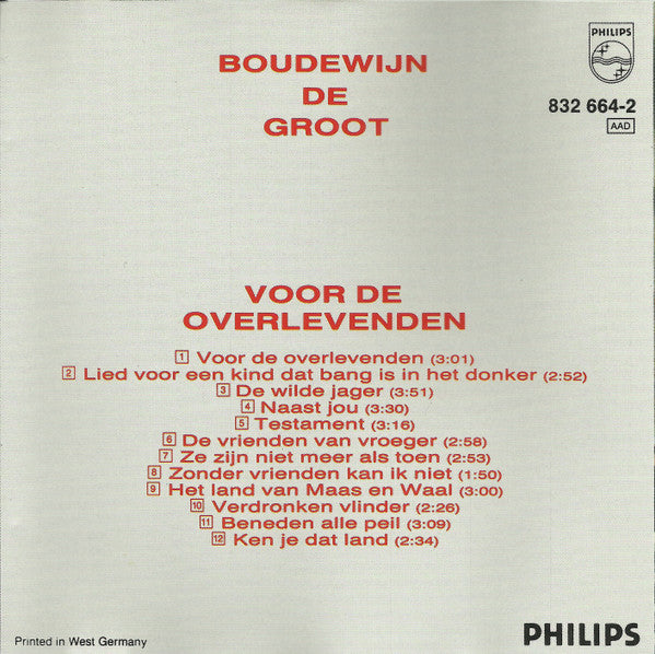 Boudewijn de Groot : Voor De Overlevenden (CD, Album, RM)