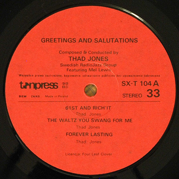 Thad Jones, Radiojazzgruppen Featuring Mel Lewis And Jon Faddis : Greetings And Salutations (LP, Album)