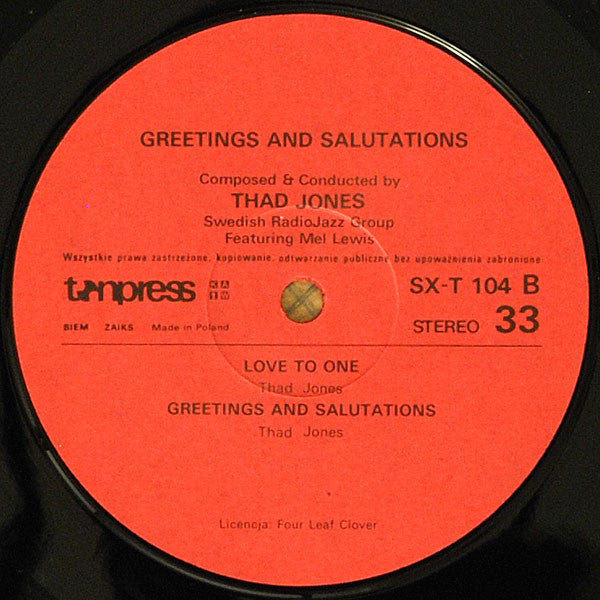 Thad Jones, Radiojazzgruppen Featuring Mel Lewis And Jon Faddis : Greetings And Salutations (LP, Album)