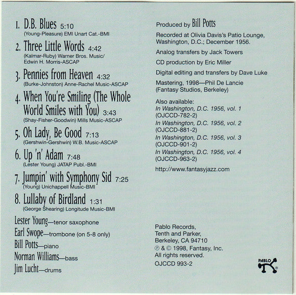 Lester Young : In Washington, D.C. 1956, Vol. 5 (CD, Album, Mono)