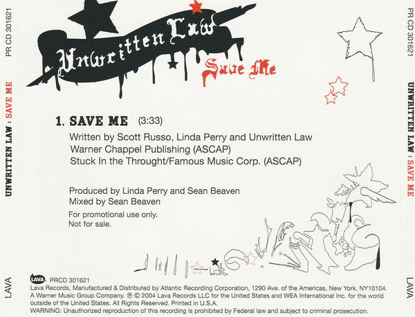 Unwritten Law : Save Me (CD, Single, Promo)