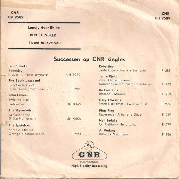 Ben Steneker : Lonely River Rhine / I Used To Love You (7", Single, Red)