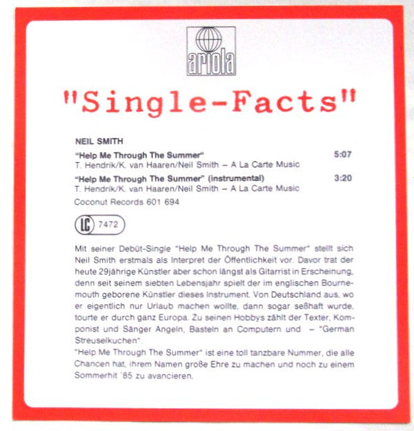 Neil Smith : Help Me Through The Summer (12", Maxi, Dif)