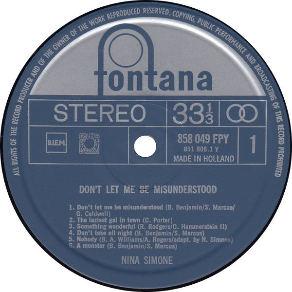 Nina Simone : Don't Let Me Be Misunderstood (LP, Album, RE)