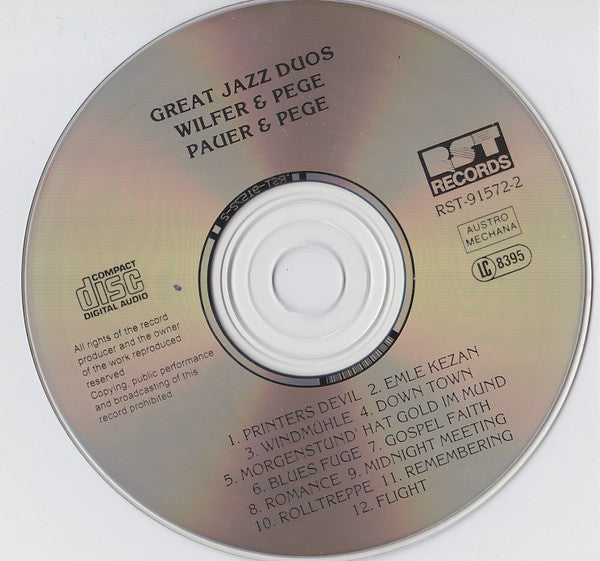 Rudi Wilfer, Aladár Pege, Fritz Pauer : Great Jazz Duos (CD, Comp)