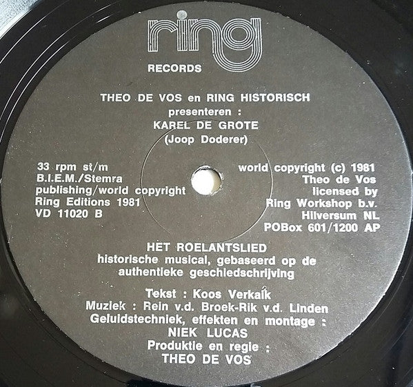 Rein van den Broek, Rik van de Linden, Koos Verkaik : Karel de Grote, Het Roelantslied (LP, Album, Gat)