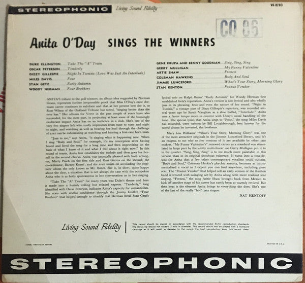 Anita O'Day : Anita O'Day Sings The Winners (LP, Album, Mono)